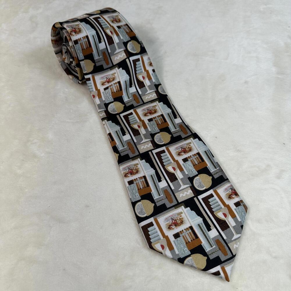 Whitney Museum Of Art Necktie 100% Silk Martini Glass Nicole Miller Novelty